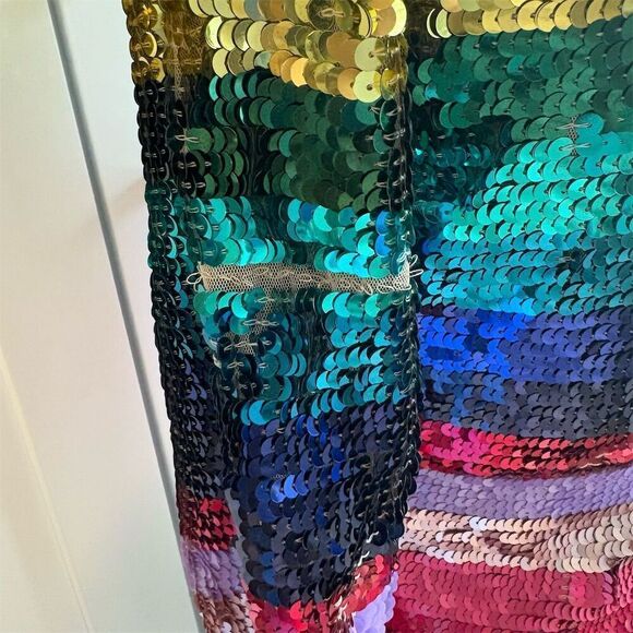 Mac Duggal Women's Size 6 Rainbow Sequin Cocktail Dress Long Sleeve - Picture 8 of 10